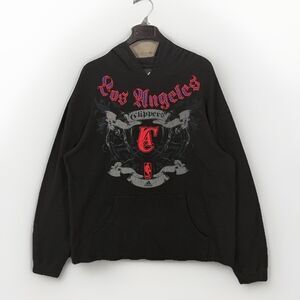 Adidas LA Clippers Hoodie Waffle Knit Thermal Spellout Graphic Black Size L